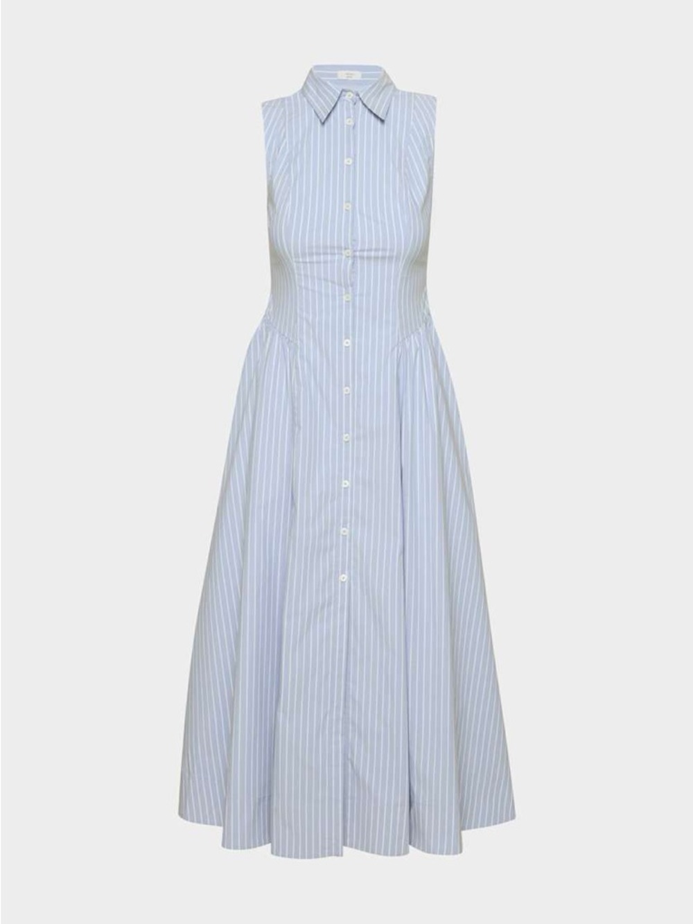 Aritzia “ Subtext Poplin” Linen Blue and White Striped Midi Shirt Dress